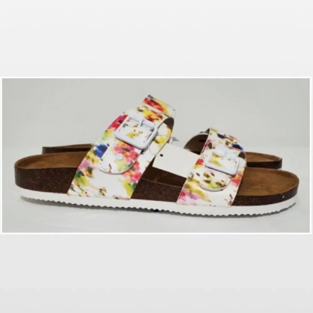New Falls Creek Shoes Sandals Womens Size 10 Slip On White Floral Cork NWT